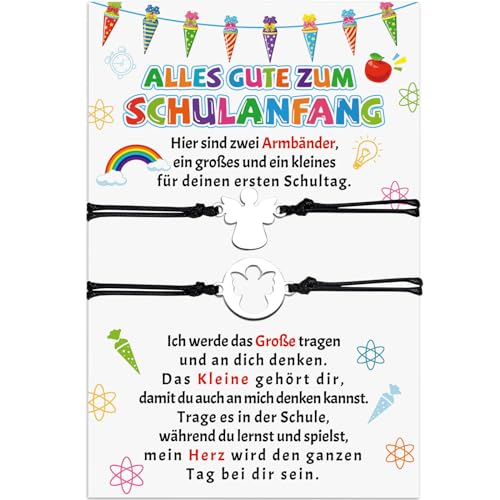 HOWAF 2 Endlich Schulkind Armband Mädchen Junge Geschenke zur Einschulung, Schutzengel Armband Schulkind mit Einschulung Geschenk Karte, Erster Schultag Schultüte Füllung Schulanfang Geschenke von HOWAF