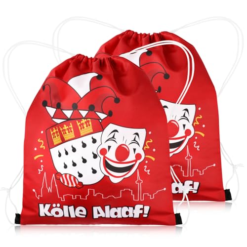 HOWAF 2 Karneval Köln Turnbeutel Rucksack, Kölle Alaaf Stoffbeutel Sportbeutel Köln Karneval Rot Weiss Taschen für Karneval Köln Accessoires, Karneval Kostüm Köln, Faschingskostüme, Fasching Kostüm von HOWAF