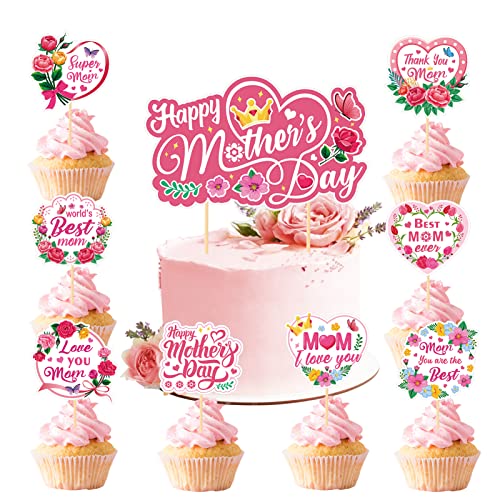 HOWAF 25 Muttertag Tortendeko Muttertag Deko, Muttertag Cake Topper Muttertag Cupcake Topper Happy Mothers Day Cake Topper Mama Muttertag Kuchen Deko Beste Mama Geschenke zum Muttertag Dekoration von HOWAF