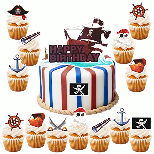 HOWAF 25pcs Piraten Tortendeko Geburtstag Piraten Kindergeburtstag Pirate Tortenstecker Piraten Cupcake Topper Piraten Kuchen Deko für Kinder Kuchendeko Geburtstag Junge Piraten Deko Kindergeburtstag von HOWAF