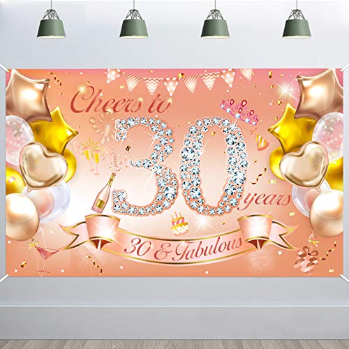 HOWAF 30. Geburtstag Banner für Frau 30. Geburtstag Dekoration Rose Gold, Stoff Plakat für 30. Geburtstag Hintergrund Deko Photo Booth für 30. Geburtstag Garten Tisch Mauer Deko von HOWAF