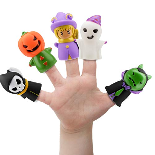 HOWAF 5pcs Halloween Fingerpuppe Spielzeug für Kinder, Halloween Vinyl Charakter Fingerpuppe Set für Kinder Halloween Mitgebsel Gastgeschenke, Kürbis Geist Hexe Sensenmann Mädchen Puppe Fingerpuppen von HOWAF