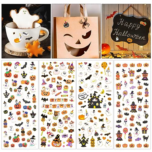 HOWAF 8 Blätter Halloween Aufkleber Halloween Sticker Kürbis Gespenst Fledermaus Aufkleber Halloween Stickers für Scrapbook Stickeralbum Halloween Basteln Halloween Mitgebsel Kinder Halloween Deko von HOWAF