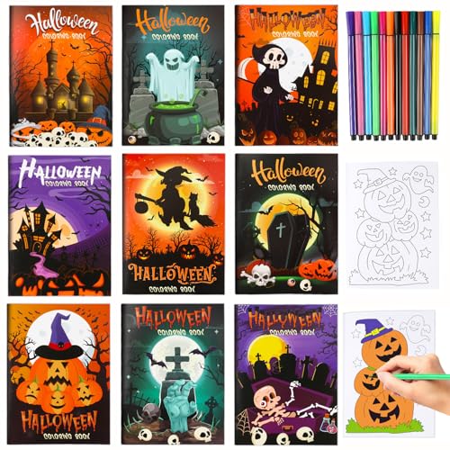 HOWAF 12 Stück Halloween Malbücher zum Bemalen, Halloween Farbe Ihre Eigene Malbücher DIY Graffiti Party Halloween Mitgebsel Kinder Halloween Basteln Kinder Halloween Party Kinder von HOWAF