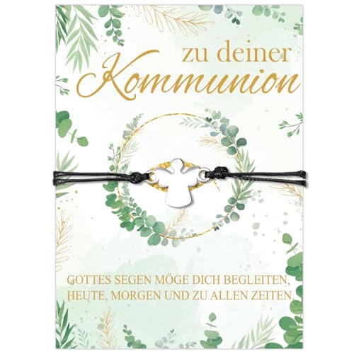 HOWAF Armband Kommunion Mädchen Junge, Schutzengel Armband Kommunion Schmuck Armband, Kommunion Armband Mädchen mit Kommunion Karte Kommunionkarte, Kommunion Geschenke, Silber Schwarz von HOWAF