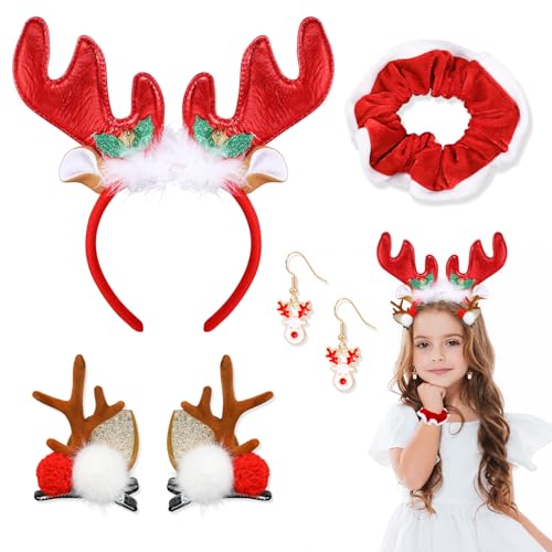 HOWAF Haarreif Weihnachten, Weihnachts Haarreif Rentier Weihnachts Haarschmuck Weihnachten Kopfschmuck Weihnachten Haarspange Weihnachten Haargummi Weihnachten Ohrringe für Weihnachtsaccessoires von HOWAF