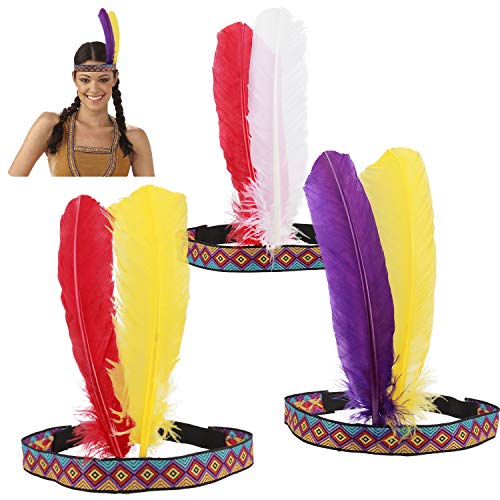 HOWAF 3 Stück Indianer Kopfschmuck Damen Indianer Stirnband Federschmuck Indianer Haarband Haarschmuck Unisex-Erwachsene für Fasching Karnevals Kostüme Indianer kostüm Damen von HOWAF