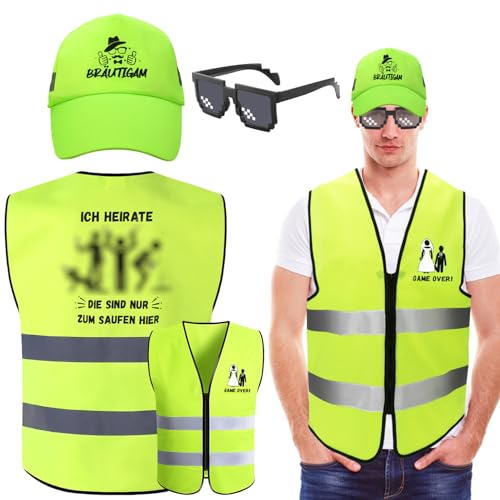 HOWAF Junggesellenabschied Männer Kostüm, JGA Männer Weste, Bräutigam Hut JGA Hut, Sonnenbrille, Lustige Geschenkidee für JGA Kostüm Männer, JGA Accessoires Männer, Junggesellenabschied Mann von HOWAF