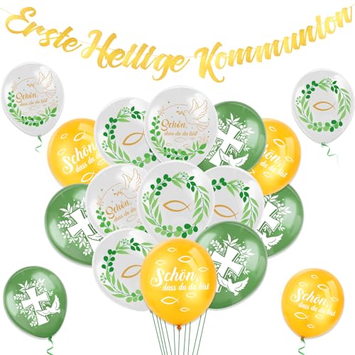 HOWAF Kommunion Deko Erstkommunion Deko, Erste Heilige Kommunion Girlande Kommunion Banner, Kommunion Luftballons Kommunion Ballon für Tschdeko Kommunion Erstkommunion, Deko Kommunion Junge Mädchen von HOWAF