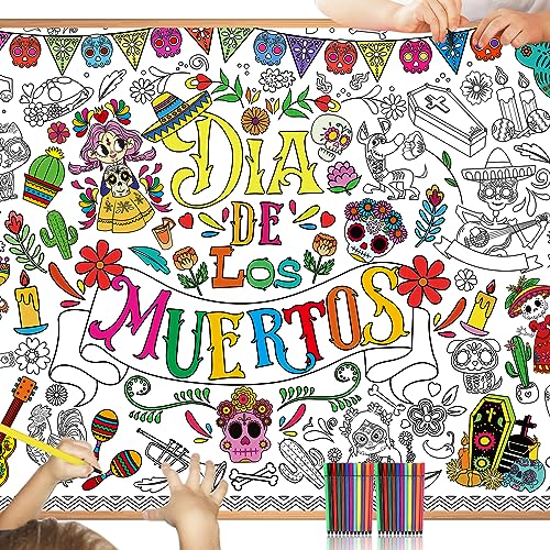 HOWAF Papier-Tischdecke zum Ausmalen Dia De Los Muertos Deko, Ausmal-Tischdecke Tag der Toten Ausmaltischdecke Kinder Halloween Tischdecke Halloween Basteln Kinder für Halloween Mitgebsel Kinder von HOWAF