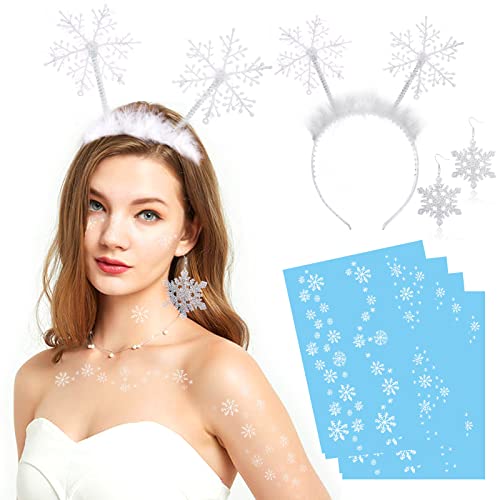 HOWAF Schneeflocke Kostüm Damen, Schneeflocken Haarreif Schneeflocke Haarreifen Schneeflocke Schneeflocken Haarschmuck Weihnachten Schneeflocken Ohrringe Schneeflocken Tattoo Frozen Kostüm Weihnachten von HOWAF