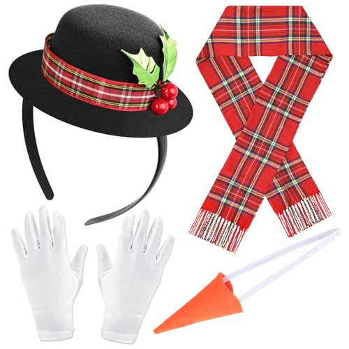 HOWAF Schneemann Kostüm, Weihnachts Haarreif Schneemann Mütze Haarreif Kopfschmuck Weihnachten, Weihnachtsschal, Karotte Nase, Handschuhe für Weihnachten Kostüm, Fasching Karneval Kostüm Schneemann von HOWAF