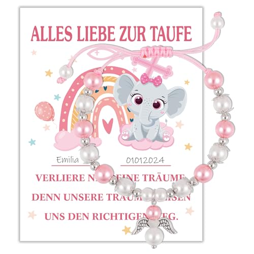 HOWAF Taufgeschenke Mädchen, Taufarmband Mädchen Schutzengel Taufe Geschenk, Schutzengel Armband zur Taufe mit Karte Taufe Taufkarte Mädchen, Kleine Geschenke zur Taufe Mädchen Taufgeschenk (B) von HOWAF