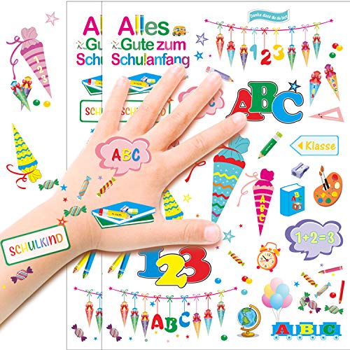 HOWAF Temporäre Tattoos für Kinder, 123 und ABC Zuckertüte Kindertattoos Aufkleber Schuleinführung Schulanfang Einschulung Deko für Junge und Mädchen Kindergeburtstag Mitgebsel Party Spielen von HOWAF