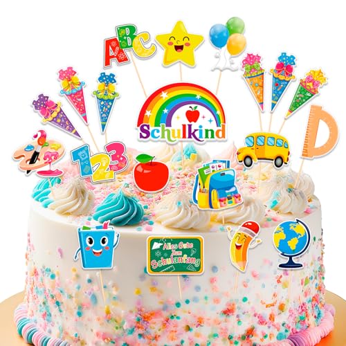 HOWAF Tortendeko Einschulung, 20 STK Cake Topper Einschulung, Kuchendeko Schulanfang Deko, Zuckertüte ABC 123 Schulkind Tortendeko für Schulanfang Tischdeko Junge Mädchen, A HOWAF Tortendeko Einschulung, 20 STK Cake Topper Einschulung, Kuchendeko Schulanfang Deko, Zuckertüte ABC 123 Schulkind Tortendeko für Schulanfang Tischdeko Junge Mädchen, A von HOWAF