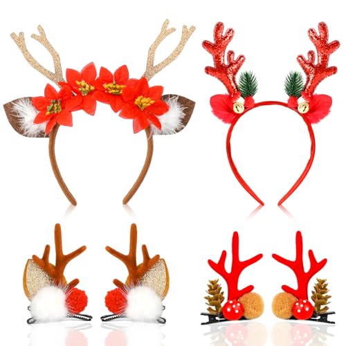 HOWAF Weihnachts Haarreif Rentier Haarreif Weihnachten Haarreif Rentier Geweih Haarreif Haarspangen Weihnachten Haarschmuck Weihnachten für Rentier Kostüm Weihnachtskostüm, Karneval Fasching Kostüm von HOWAF