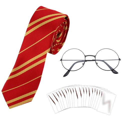 HOWAF Zauberer Kostüm mit Krawatte Zauberer Brille mit runden Rahmen Keine Gläser Blitz Tattoos Cosplay Kostüm Halloween Kostüme für Kinder Jungen Mädchen Geburtstag Halloween Fasching Karneval Kostüm von HOWAF