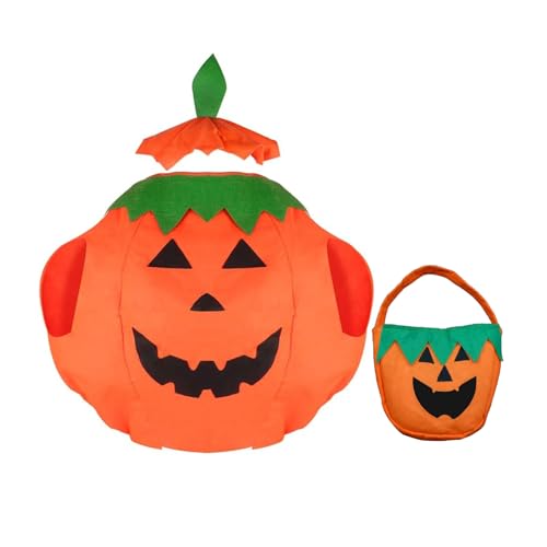 Halloween-Kürbis-Kostüm, 3 Stück Halloween Tasche Kürbis Hut Lustige Kürbis Kostüm, Halloween Kostüm Umhang Damen, für Kinder/Mädchen/Damen/Familie, Maskerade, Party-Requisiten (Adult (150-180cm)) von HOWGARI