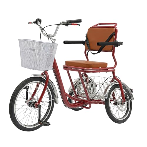 Tricycles for Adults, Dreirad für Erwachsene Senioren Trike mit Korb Scheibenbremse Stabile Konstruktion 138 cm Länge 67 cm Radstand für Ebene Straßen und Kurze Strecken (Rot) von HPDTZ