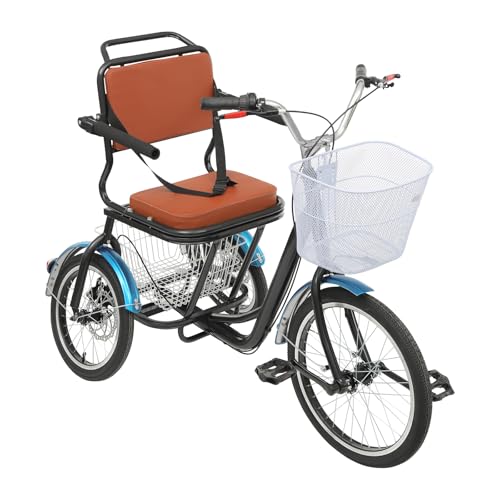 Tricycles for Adults, Dreirad für Erwachsene Senioren Trike mit Korb Scheibenbremse Stabile Konstruktion 138 cm Länge 67 cm Radstand für Ebene Straßen und Kurze Strecken (Schwarz) von HPDTZ