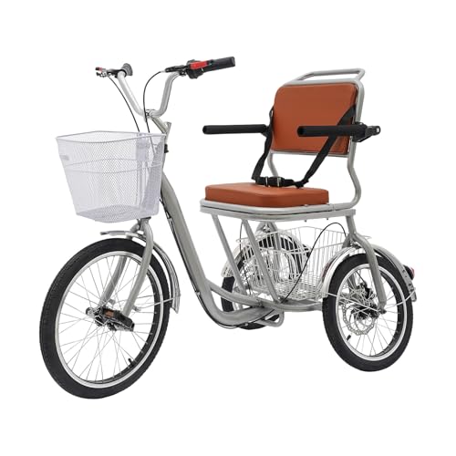 Tricycles for Adults, Dreirad für Erwachsene Senioren Trike mit Korb Scheibenbremse Stabile Konstruktion 138 cm Länge 67 cm Radstand für Ebene Straßen und Kurze Strecken (Silber) von HPDTZ