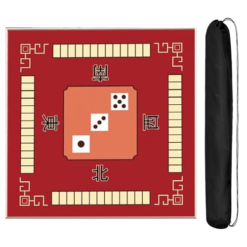 HPFHSJ Mahjong mat Mahjong-Matte, rutschfeste und geräuschreduzierende Tischdecke, Mahjong-Matte mit Tragetasche, für Mahjong-Poker-Kartenspiele(Red,60cm/23.6in) von HPFHSJ