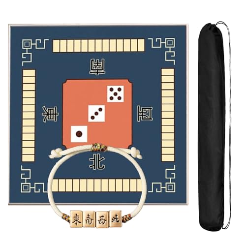 HPFHSJ Mahjong mat Quadratische Mahjong-Tischunterlage, rutschfeste Tischdecke mit Geräuschreduzierung und Kordelzug, für Mahjong-Pokerkarten(Blue,80cm/31.5in) von HPFHSJ