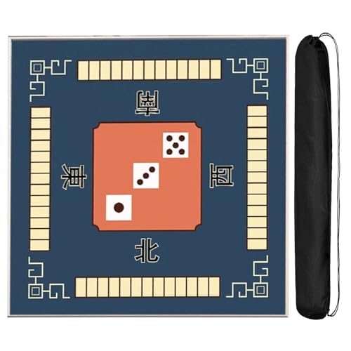 Mahjong mat Quadratische Mahjong-Tischmatte, rutschfeste Gummimatte mit Kordelzugbeutel, für Poker-Kartenspiele, Brettspiele(Deep Blue,95cm/37.4in) von HPFHSJ