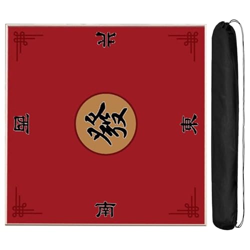 Mahjong mat Quadratische Mahjong-Tischmatte, rutschfeste Gummimatte mit Kordelzugbeutel, für Poker-Kartenspiele, Brettspiele(Red,90cm/35.4in) von HPFHSJ