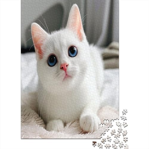 Cute Blue Eyed Cat Puzzle 1000 Teile Puzzle Für Erwachsene Unmögliche Puzzles Geschicklichkeitsspiel Für Die ganze Familie Dekoration Holzpuzzle 1000 Teile (75 x 50 cm) von HPRLDQWEU