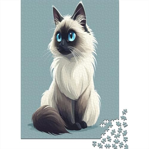 Cute Blue Eyed Cat Puzzle Erwachsene 1000 Teile anspruchsvolle Puzzlespiele Rätsel unmöglich Geschenkidee für Erwachsene Wanddekoration des Rahmens 1000 Stück (75 x 50 cm) von HPRLDQWEU