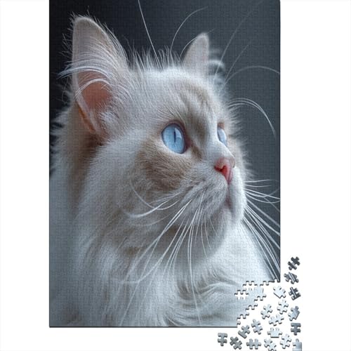 Cute Blue Eyed Cat Puzzle mit 1000 Teilen für Erwachsene, unmögliches Geschicklichkeitsspiel für die ganze Familie, anspruchsvolle Puzzlespiele, tolles Geschenk für Erwachsene, 1000 Stück (75 x 50 cm) von HPRLDQWEU