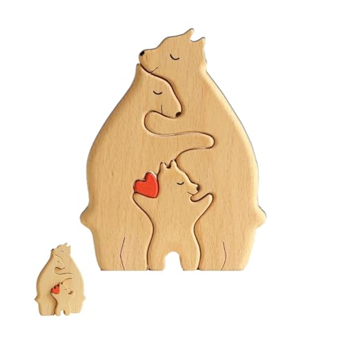 HPiano Personalisiertes Holz Kunstpuzzle der Bärenfamilie, Holzkunstpuzzle der Bärenfamilie, Bärenfamilie aus Holz Kunst Puzzle, Home Tischdekoration Geschenk für Familie Andenken Geschenke von HPiano