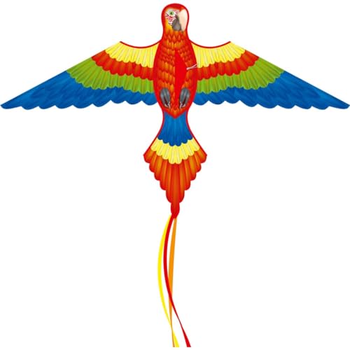 Ecoline 102001 - Parrot Kite, Kinderdrachen Einleiner, ab 5 Jahren, 152x96cm, inkl. 17kp Polyesterschnur 25m auf Griff, 2-4.5 Beaufort von HQ HIGH QUALITY DESIGN