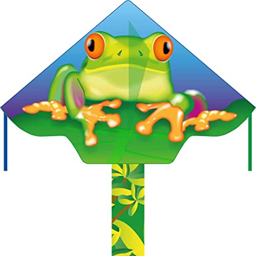 Ecoline Simple Flyer 120 Kinderdrachen Flugdrachen Einleiner Drachen zum steigen Lassen wenig Wind ab 5 Jahre 75x120cm+1.5m Drachenschwanz 17kp Polyesterschnur 25m auf Griff 2-5 Bft (Froggy) von HQ HIGH QUALITY DESIGN