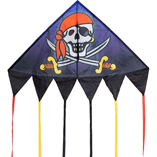 HQ 106120 - Delta Jolly Roger 140cm, Kinderdrachen Einleiner, ab 5 Jahren, 140x95cm, inkl. 17kp Polyesterschnur 40m auf Spule, 2-5 Beaufort von HQ HIGH QUALITY DESIGN