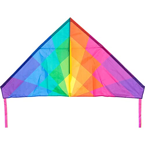 HQ 106122 - Delta Rainbow 140cm, Kinderdrachen Einleiner, ab 5 Jahren, 140x75cm, inkl. 17kp Polyesterschnur 40m auf Spule, 2-5 Beaufort von HQ HIGH QUALITY DESIGN