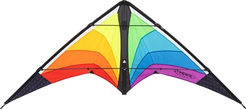 HQ 116521 - Stinger Rainbow, Zweileiner Lenkdrachen Allround, ab 14 Jahren, 70x164cm, inkl. 50kp Dyneemaschnüre 2x25m auf Winder mit Schlaufen, 3-6 Bft von HQ HIGH QUALITY DESIGN