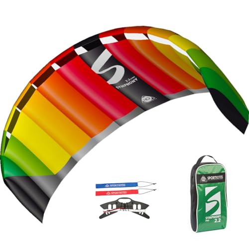 HQ 11770150 - Symphony Pro 2.2 Rainbow Zweileiner Lenkmatten, ab 14 Jahren, 73x220cm, inkl. 140 kp Dyneemaschnüre 2x25m auf Winder mit Schlaufen, 2-6 Beaufort von HQ HIGH QUALITY DESIGN