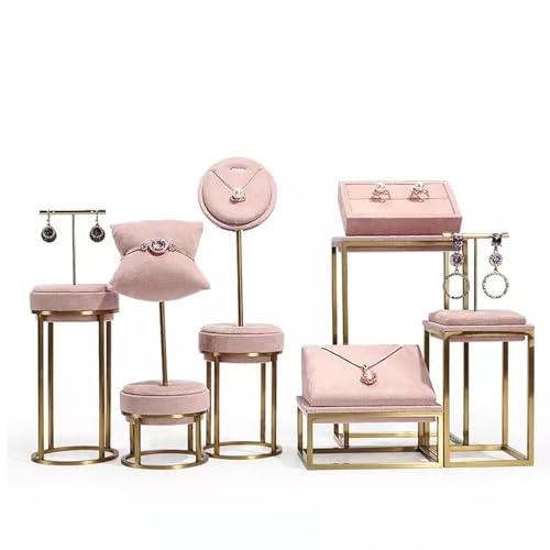 HQWCFF Jewelry Display Rosa Samt-Schmuckschaufensterpuppen-Halsketten, exquisites Set, Büste, für Home-Store-Messen (Color : Suit 1) von HQWCFF