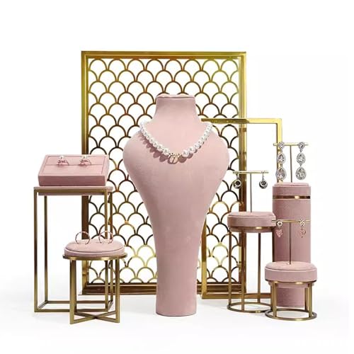 HQWCFF Jewelry Display Rosa Samt-Schmuckschaufensterpuppen-Halsketten, exquisites Set, Büste, für Home-Store-Messen (Color : Suit 5) von HQWCFF