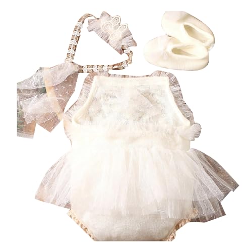 HRODA Neugeborenen Fotografie Outfit Set Spitzen Strampler Mit Passendem Stirnband Und Babyschuhen Foto Requisiten Duschgeschenk Für Vollmond von HRODA