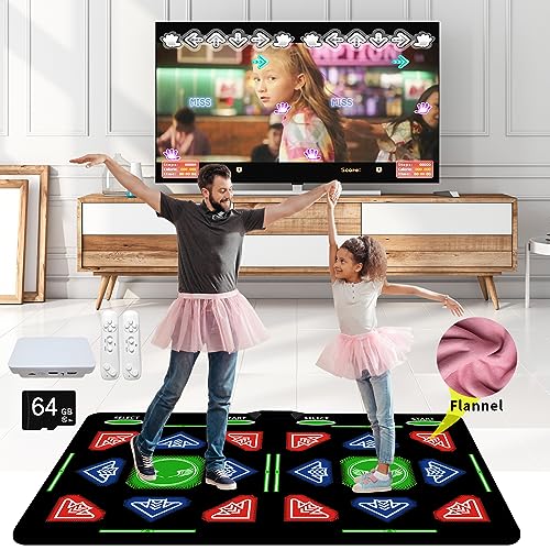 Doppelte Tanzmatte für Kinder und Erwachsene, 64 GB Speicherkarte, Fitness-Tanzspiele mit MV/3D-Tanzmodus, Cartoon, 1000 Spiele und 81 MV 885 HDMI-TV-Unterhaltungslieder. von HSAHL