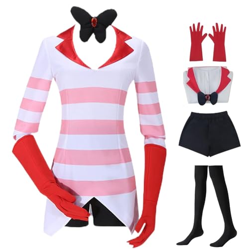 HSJZBQSM Angel Dust Cosplay Rosa Streifen Set Hazbin Hotel Cosplay Kostüm Halloween Anzug (Angel, XXXL) von HSJZBQSM