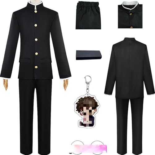 HSJZBQSM Anime Dandadan Cosplay-Kostüm Schwarzes Schuluniform-Set mit Perücke Brille Halloween Ken Takakura Cosplay-Set (Schwarz, 2XL) von HSJZBQSM