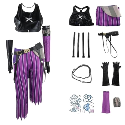 HSJZBQSM Arcanejinx Cosplay-Kostüm mit Perücke und Tattoo-Aufklebern. Komplettes Halloween Jinxarcane Damen-Cosplay-Kostüm-Set (A, 2XL) von HSJZBQSM