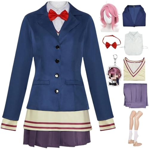 HSJZBQSM Dan Da Dan Cosplay-Kostüm, blaues Schuluniform-Set mit Perücke, Halloween-Aira-Shiratori-Cosplay-Set (Anzug+Perücke, 2XL) von HSJZBQSM