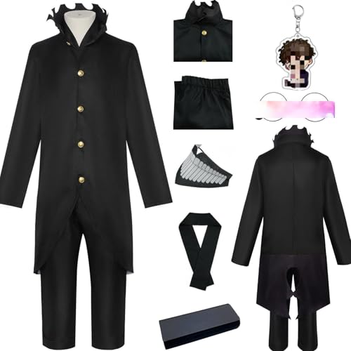 HSJZBQSM Dandadan Cosplay-Kostüm, schwarzes Uniform-Set mit Perücke, Brille, Maske, Halloween Ken Takakura Cosplay-Set (Schwarz, 2XL) von HSJZBQSM