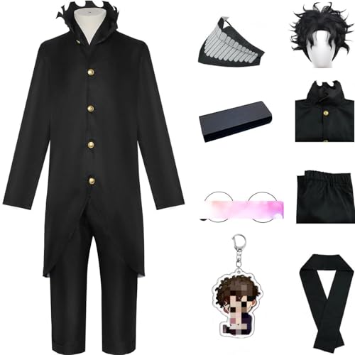 HSJZBQSM Dandadan Cosplay-Kostüm, schwarzes Uniform-Set mit Perücke, Brille, Maske, Halloween Ken Takakura Cosplay-Set (Schwarz + Perücke, 2XL) von HSJZBQSM