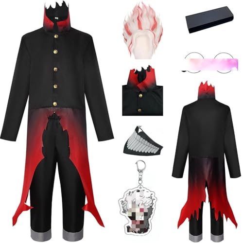 HSJZBQSM Dandadan Cosplay-Kostüm-Uniform-Set mit Perücke, Brille, Maske, Halloween-Okarun-Cosplay-Set (Schwarz+Perücke, L) von HSJZBQSM